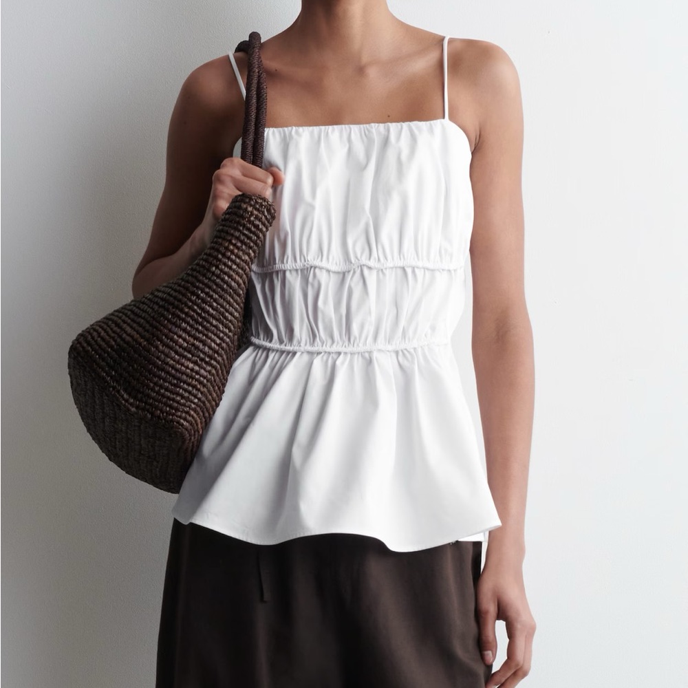 COS GATHERED COTTON PEPLUM TOP